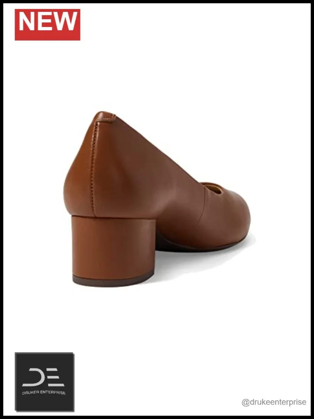 Womens Leather Block Heel Almond Toe Pump Slip-On Comfort Shoe